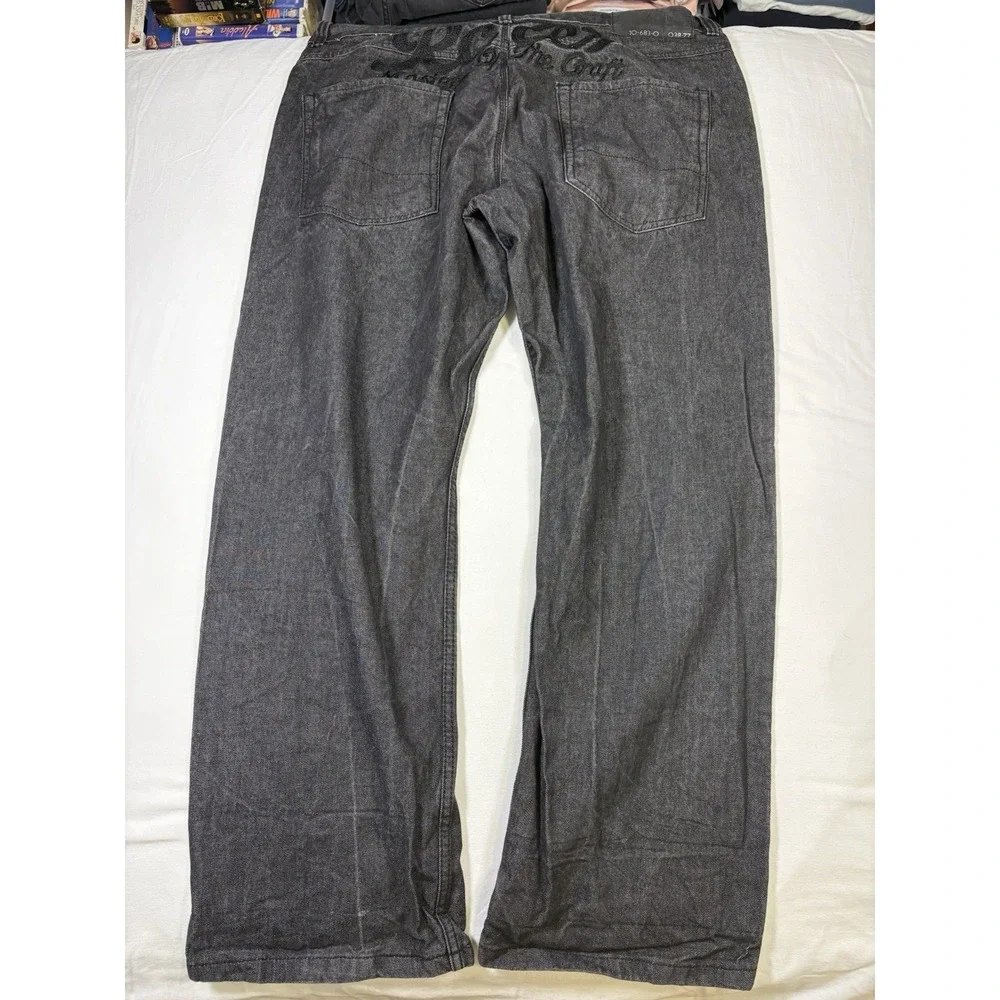 VTG Rocawear Jeans Men 42x34 Black Y2K Embroidered Hip Hop Baggy Y2K Wide-Leg
